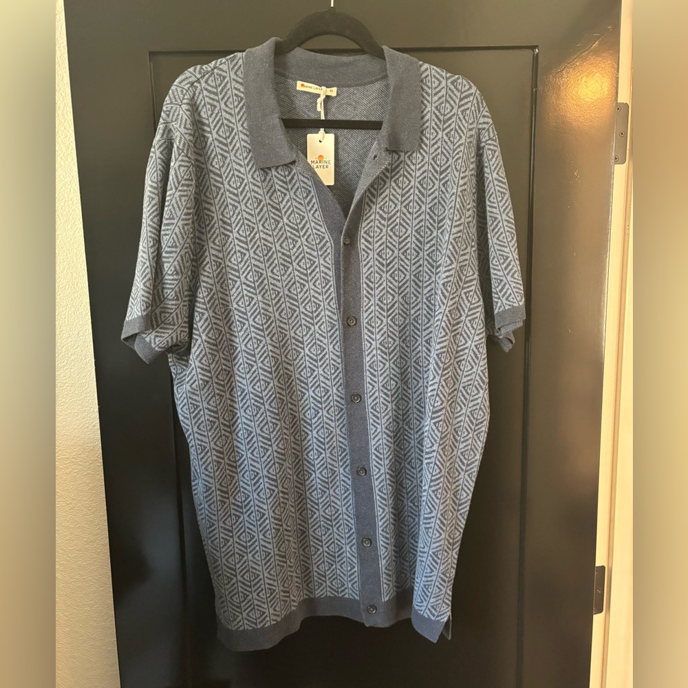 Marine Layer Blue Geo Jacquard Sweater